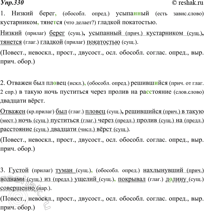 Изображение 330. Спишите, расставляя пропущенные выделительные запятые. Выполните синтаксический разбор предложений, осложнённых распространённым согласованным определением....
